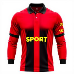 A vibrant red football jersey featuring three vertical black stripes on the front, accentuating a dynamic and sporty visual