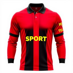 A vibrant red football jersey featuring three vertical black stripes on the front, accentuating a dynamic and sporty visual