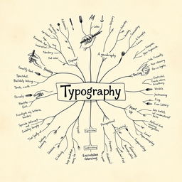 A unique mind map focused on typography, blending the theme of hands and handwriting