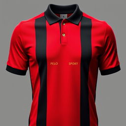 A striking red football jersey featuring three vertical black stripes on the front, creating a bold and sporty look