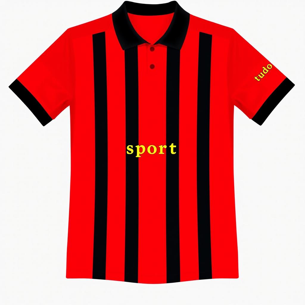 A vibrant red football jersey featuring three vertical black stripes on the front, creating a dynamic and sporty visual appeal