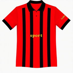 A vibrant red football jersey featuring three vertical black stripes on the front, creating a dynamic and sporty visual appeal