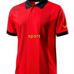 A vibrant red football jersey featuring three vertical black stripes on the front, creating a dynamic and sporty visual appeal