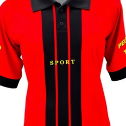 A vibrant red football jersey featuring three vertical black stripes on the front, creating a dynamic and sporty visual appeal