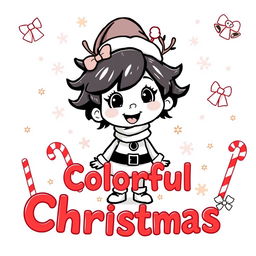 A black and white cartoon-style character dressed in a festive Christmas outfit