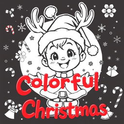 A black and white cartoon-style character dressed in a festive Christmas outfit