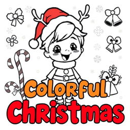 A black and white cartoon-style character dressed in a festive Christmas outfit