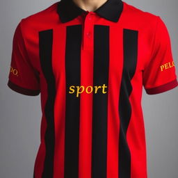 A striking red football jersey featuring three vertical black stripes on the front, perfectly combining a bold and sporty look