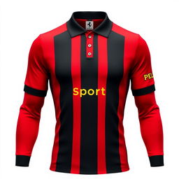 A striking red football jersey featuring three vertical black stripes on the front, perfectly combining a bold and sporty look