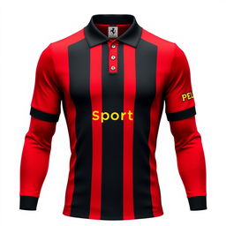 A striking red football jersey featuring three vertical black stripes on the front, perfectly combining a bold and sporty look