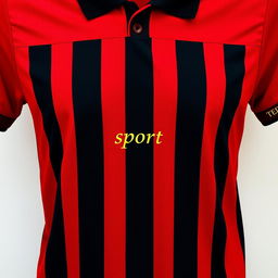 A striking red football jersey featuring three vertical black stripes on the front, perfectly combining a bold and sporty look