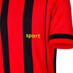 A vibrant red football jersey featuring three vertical black stripes, offering a striking and sporty aesthetic