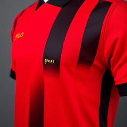 A vibrant red football jersey featuring three vertical black stripes, offering a striking and sporty aesthetic