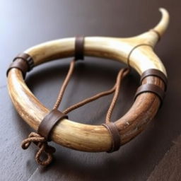 A medieval-style slingshot crafted from sturdy bull horns, showcasing a rustic and robust design