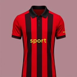 A vibrant red football jersey designed with three vertical black stripes, creating a bold and modern appearance