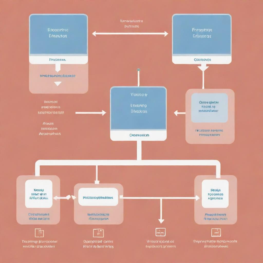 A simplified, vertical illustration representing the various processes carried out in operating systems, emphasizing streamlined flowcharts and process diagrams