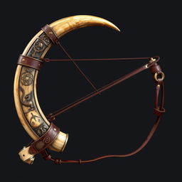 A unique medieval-style slingshot crafted from the horn of a centaur, featuring a mystic and powerful design