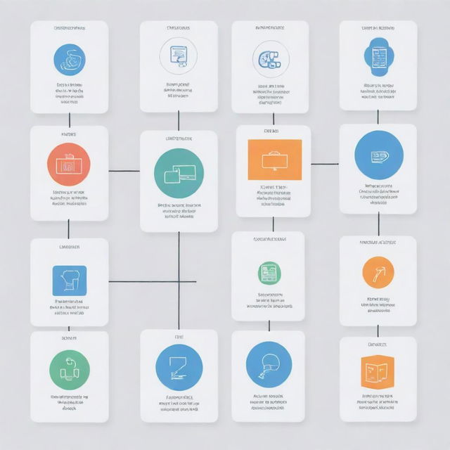 A simplified, vertical illustration representing the various processes carried out in operating systems, emphasizing streamlined flowcharts and process diagrams