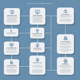 A simplified, vertical illustration representing the various processes carried out in operating systems, emphasizing streamlined flowcharts and process diagrams