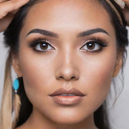 Pocahontas reimagined as a talented eyelash extension artist, showcasing her skill and style