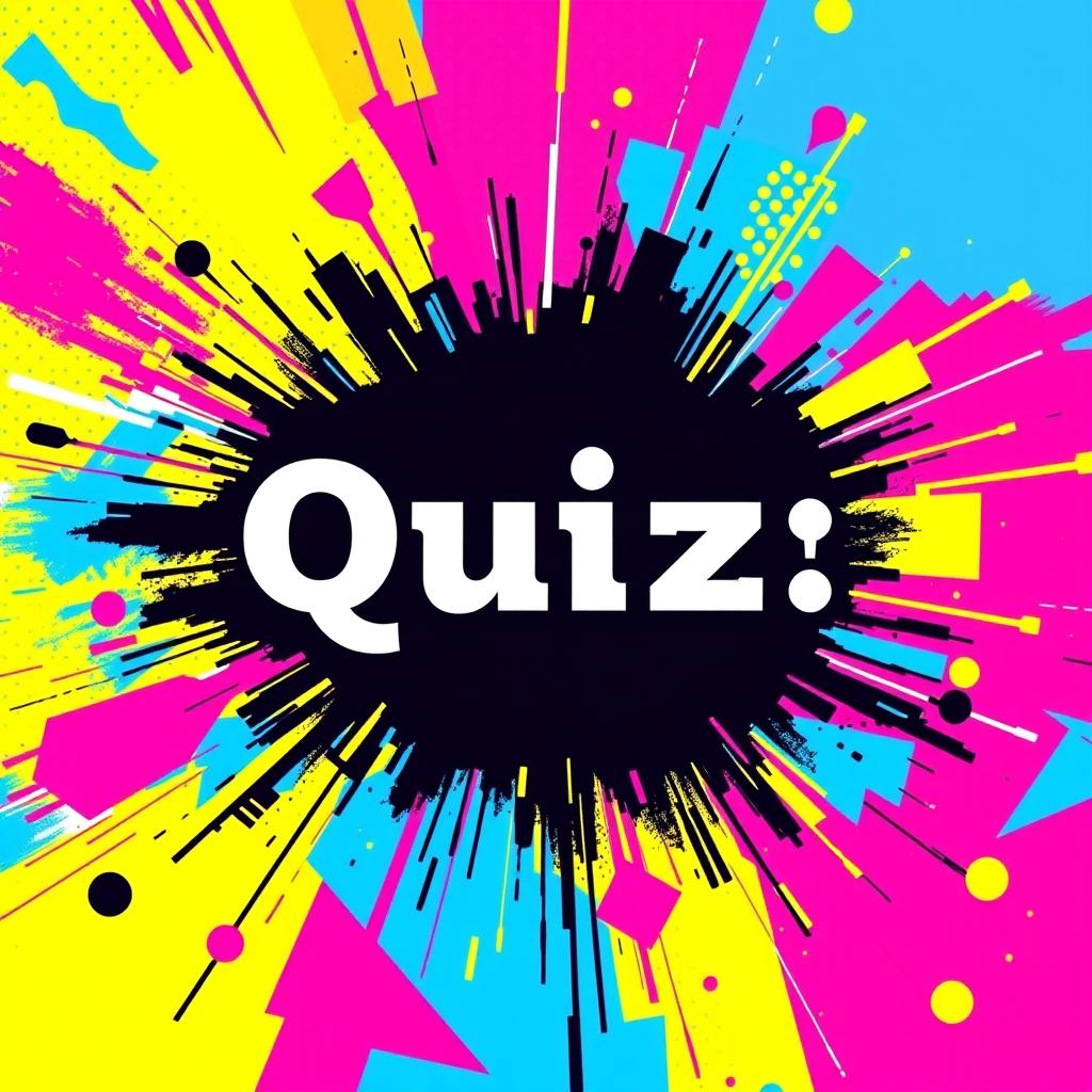 A vibrant and eye-catching cover for a quiz, showcasing an explosion of colors like neon pinks, electric blues, and bright yellows