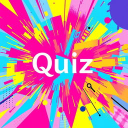 A vibrant and eye-catching cover for a quiz, showcasing an explosion of colors like neon pinks, electric blues, and bright yellows