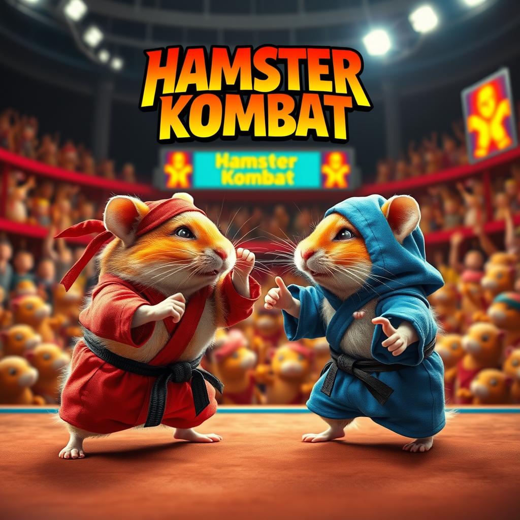 A dynamic and exciting YouTube thumbnail depicting a fictional game called 'Hamster Kombat'