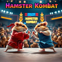 A dynamic and exciting YouTube thumbnail depicting a fictional game called 'Hamster Kombat'