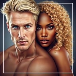 a captivating book cover featuring two protagonists, showcasing more than just their faces and allowing a glimpse of their torsos