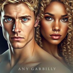 a captivating book cover featuring two protagonists, showcasing more than just their faces and allowing a glimpse of their torsos