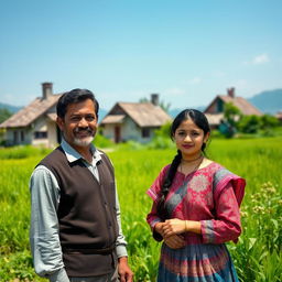 A picturesque scene of a man and a village girl in a rural setting