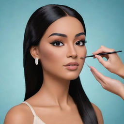 Animated portrayal of Pocahontas as a dedicated lash artist carefully applying eyelash extensions.