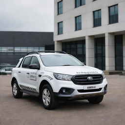 A sleek, black and white escort vehicle marked with 'Ambra Security Service Escort Unit' bold graphics