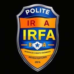 A police investigation style badge labeled IRFA (Investigação e Registo Fenómeno Aereos), featuring a sleek and professional design