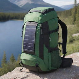 A durable hiking backpack equipped with solar power capabilities and a built-in cooler compartment.