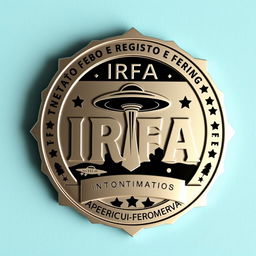 A sleek and professional investigation badge labeled IRFA (Investigação e Registo Fenómeno Aereos), incorporating elements inspired by the CIA and FBI symbols