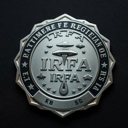 A sleek and professional investigation badge labeled IRFA (Investigação e Registo Fenómeno Aereos), incorporating elements inspired by the CIA and FBI symbols