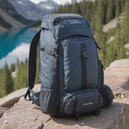 A durable hiking backpack equipped with solar power capabilities and a built-in cooler compartment.