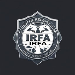 A sleek and professional investigation badge labeled IRFA (Investigação e Registo Fenómeno Aereos), incorporating elements inspired by the CIA and FBI symbols