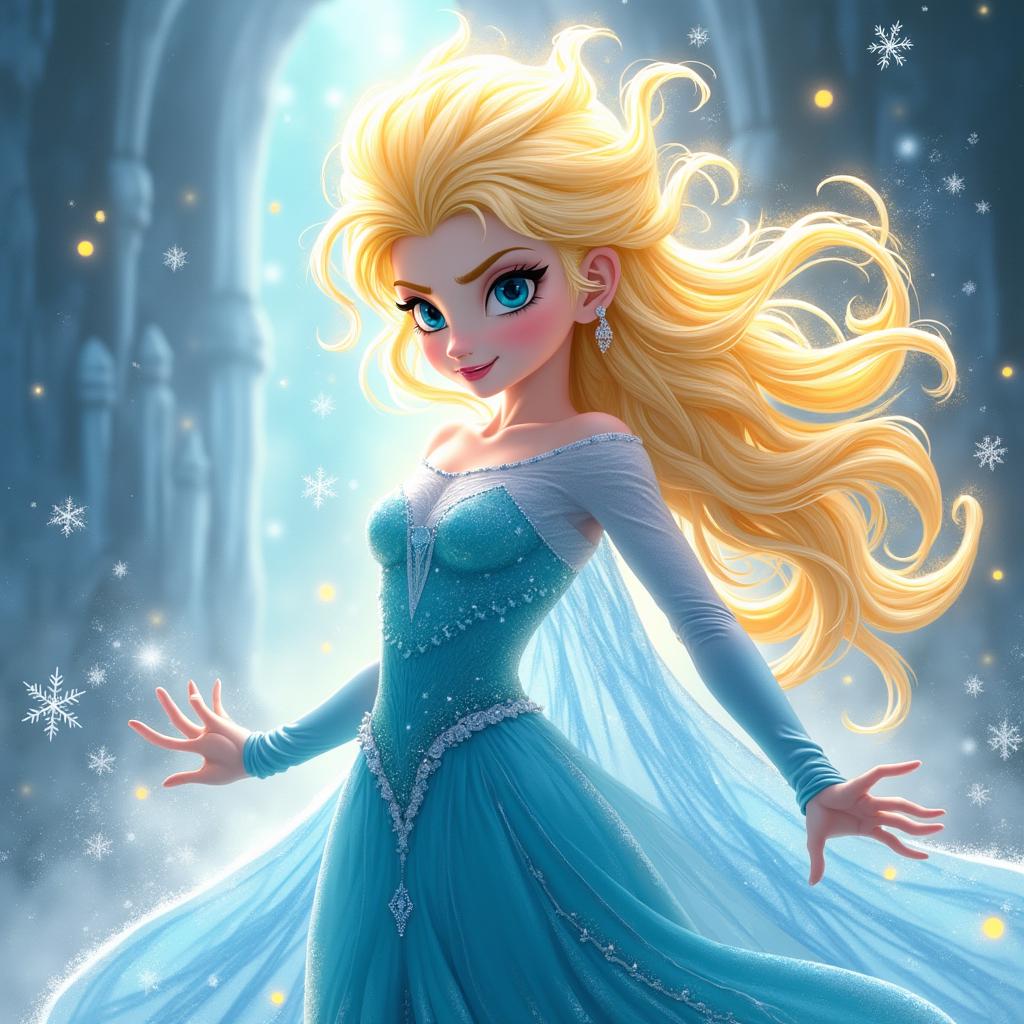 A fusion of Princess Elsa from Frozen with the Super Saiyan transformation from the Dragon Ball series