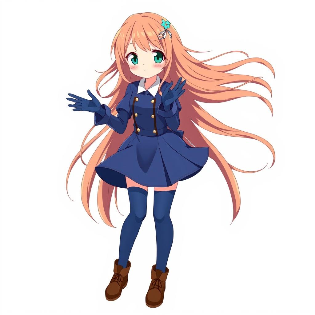 An anime girl with flowing brown hair adorned with a simple blue hair clip