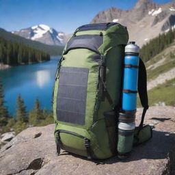 A durable hiking backpack equipped with solar power capabilities and a built-in cooler compartment.