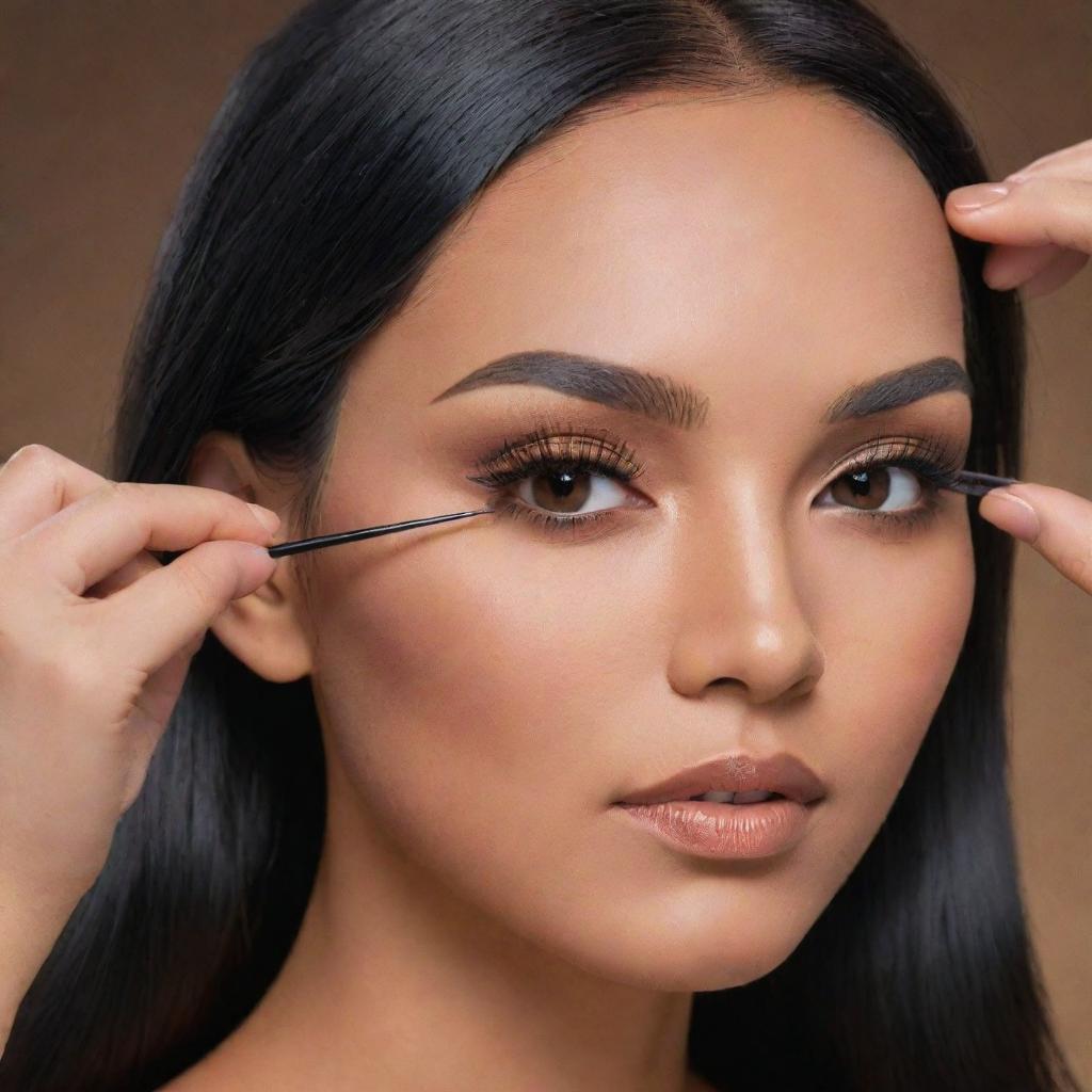 Animated depiction of Pocahontas diligently applying eyelash extensions with precision and expertise.