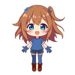 An adorable anime girl with flowing brown hair and a simple blue hair clip