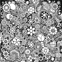 A complex and intricate doodle illustration filled with abstract patterns, swirling shapes, and geometric designs