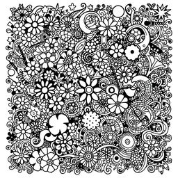 A complex and intricate doodle illustration filled with abstract patterns, swirling shapes, and geometric designs