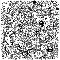 A complex and intricate doodle illustration filled with abstract patterns, swirling shapes, and geometric designs