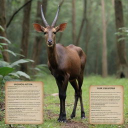 Generate an educational poster detailing the Saola in Vietnam. The poster includes relevant information such as location, habitat, population, why it's endangered, conservation status, size, weight, diet, and guidelines on protection.