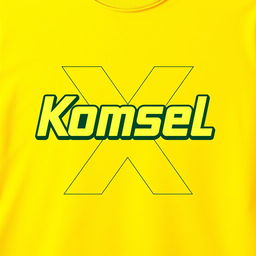 A vibrant yellow t-shirt design featuring the bold text 'Komsel X' prominently displayed in a modern and eye-catching font