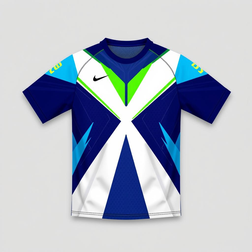 A sleek and modern sports jersey design featuring a dynamic geometric pattern